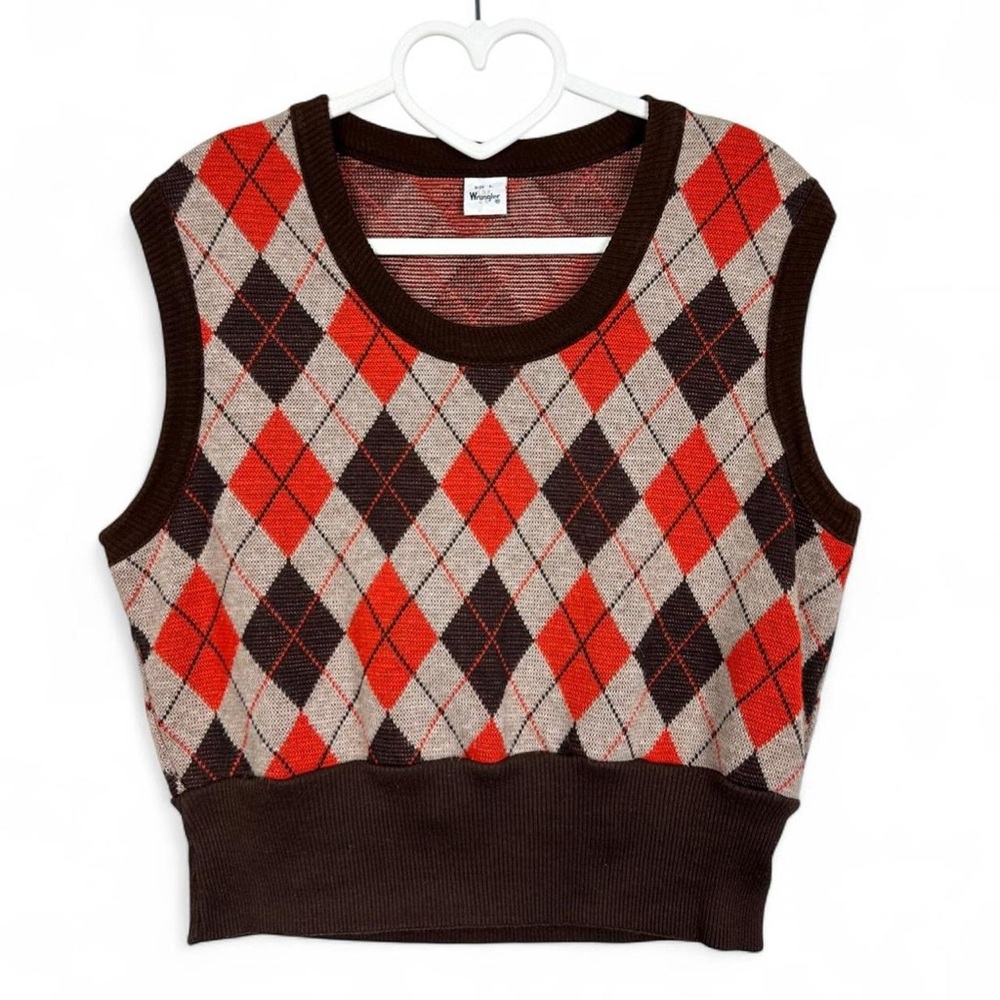 Wrangler vintage brown & orange argyle sweater